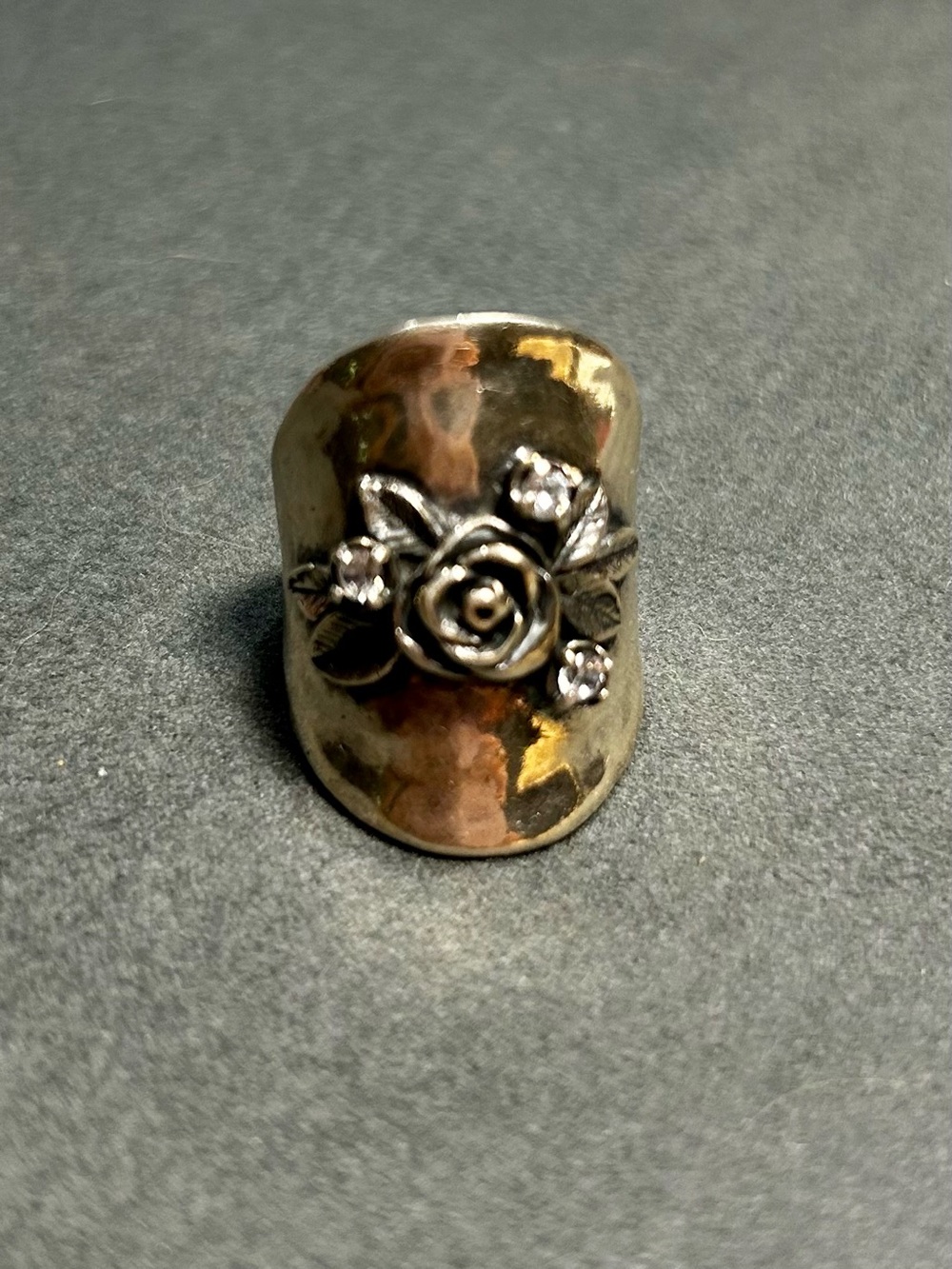 Vintage sterling silver Rose saddle ring